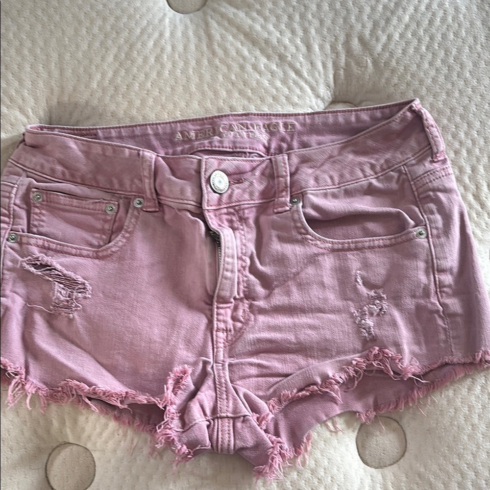 American Eagle Outfitters Pink Jean Shorts Frayed Hem